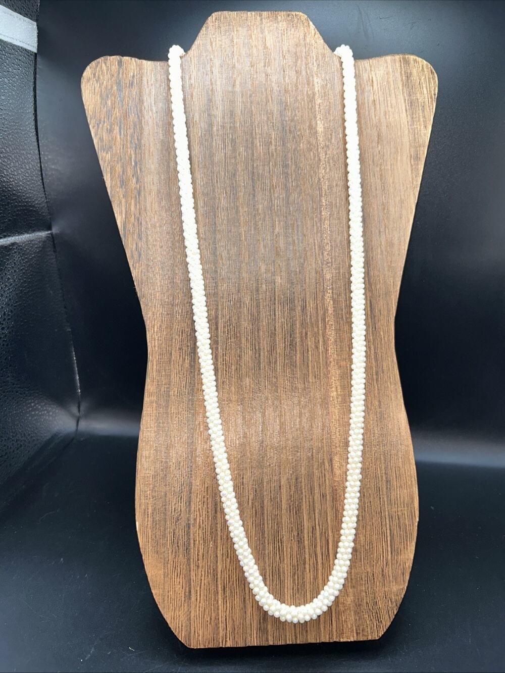 Vintage Faux Pearl Long Rope Necklace Braided 31 Inch